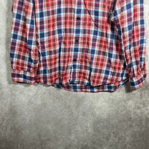 Orvis Shirt Mens Large Red Blue Plaid Button Down Long Sleeves Classic Fit - Picture 3 of 9